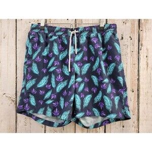 BLUEMINT Men's Large(?) Light Fabric Swim Shorts Blue Feather Print Trunks EUC‎